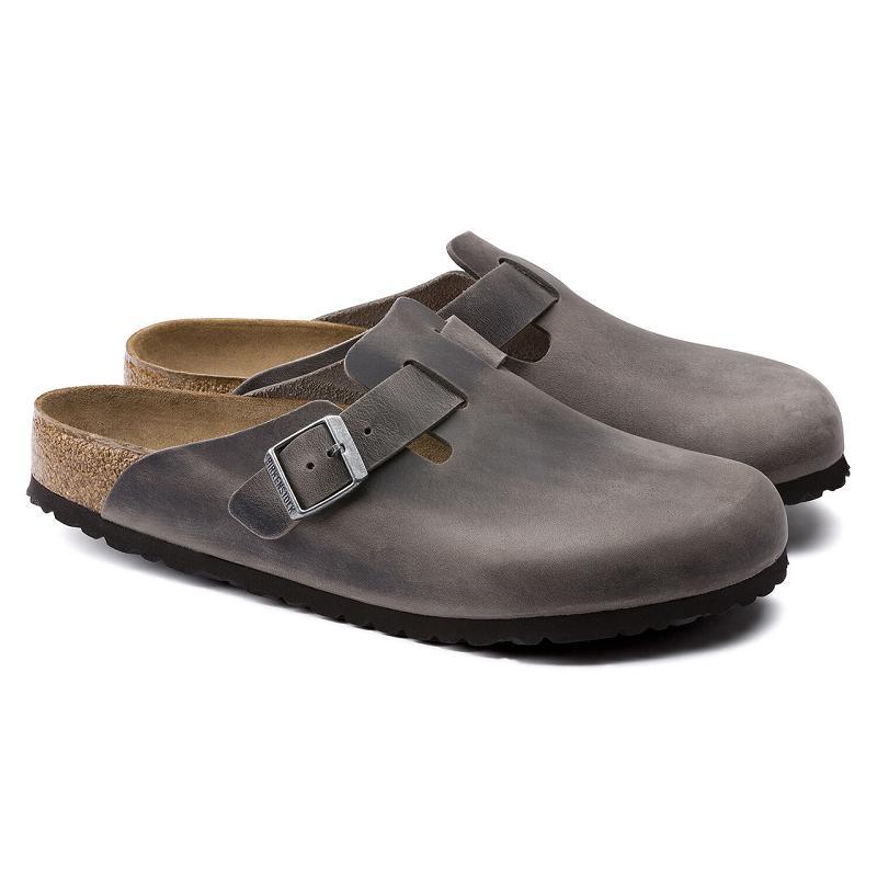 Birkenstock Soft Footbed Oiled Læder Boston Herre Grå | DK 205HAP